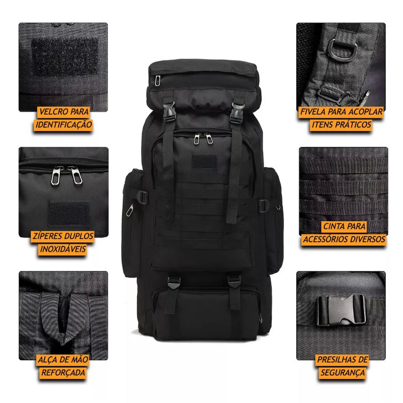 Detalhes da Mochila de Trekking na Cor Preta