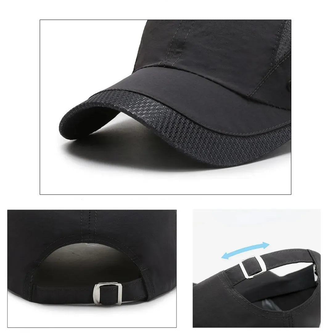 Boné Esportivo com Proteção Solar | Casualle Sport II, em diferentes ângulos, detalhando os materiais de qualidade