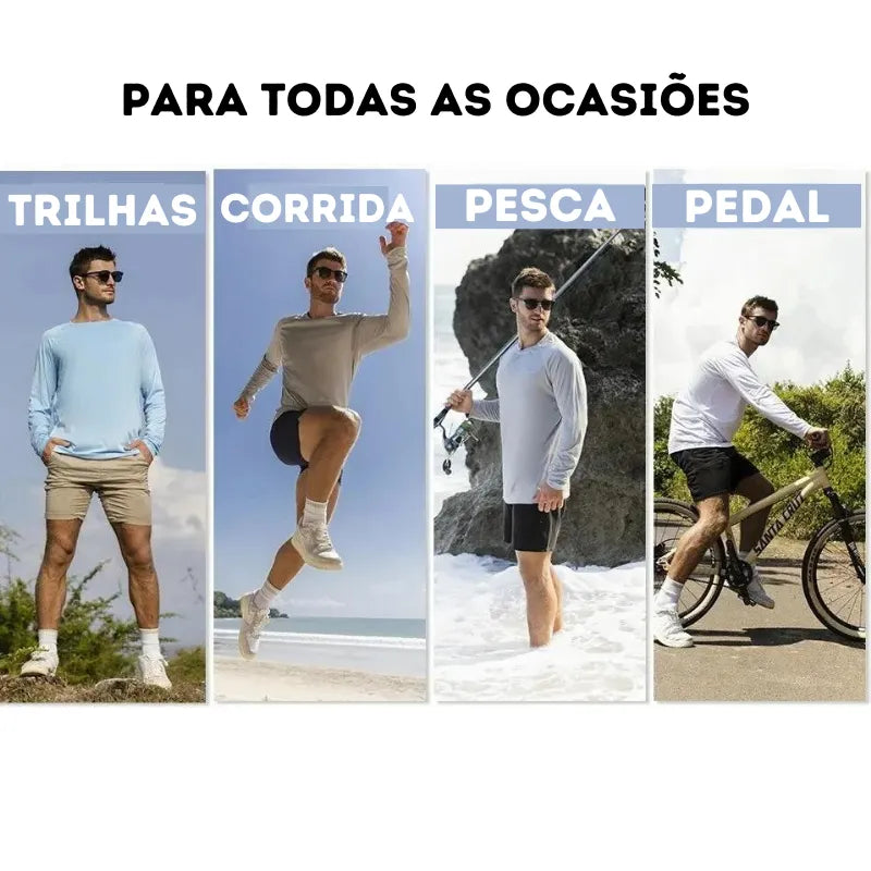 camiseta masculina proteção solar uva uvb fps trilha academia treino não amassa
