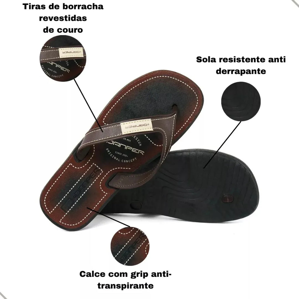 Chinelo Masculino com Tiras em Couro | Allegante - Alleganza