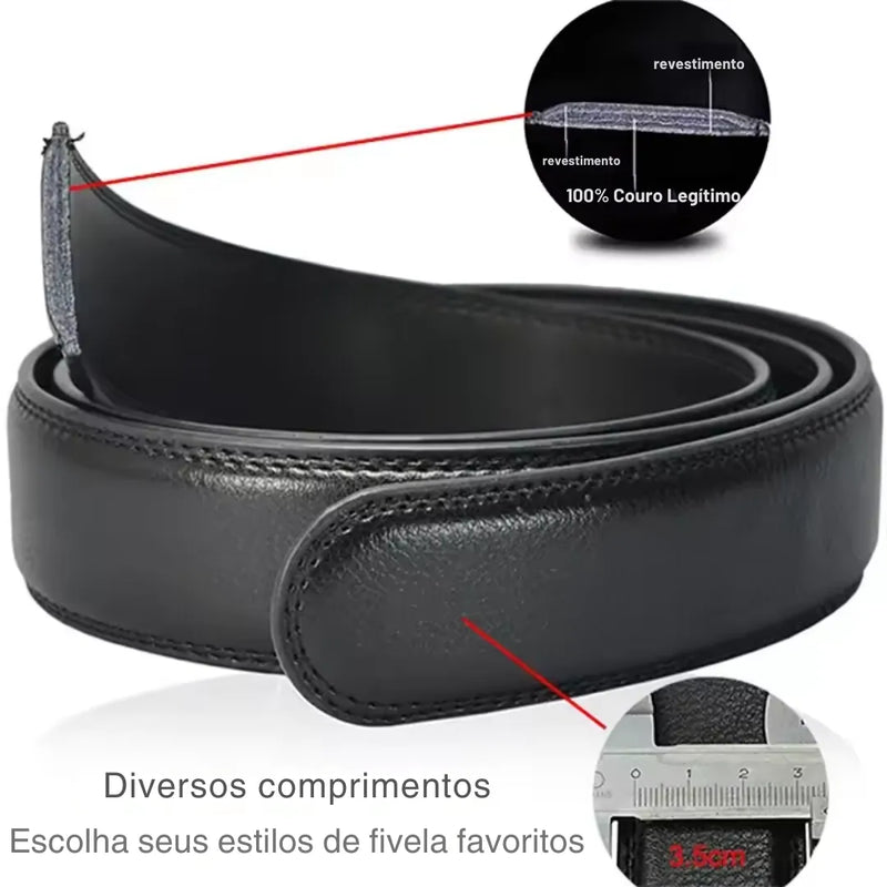 Cinto Masculino de Couro Fivela Automática com detalhes