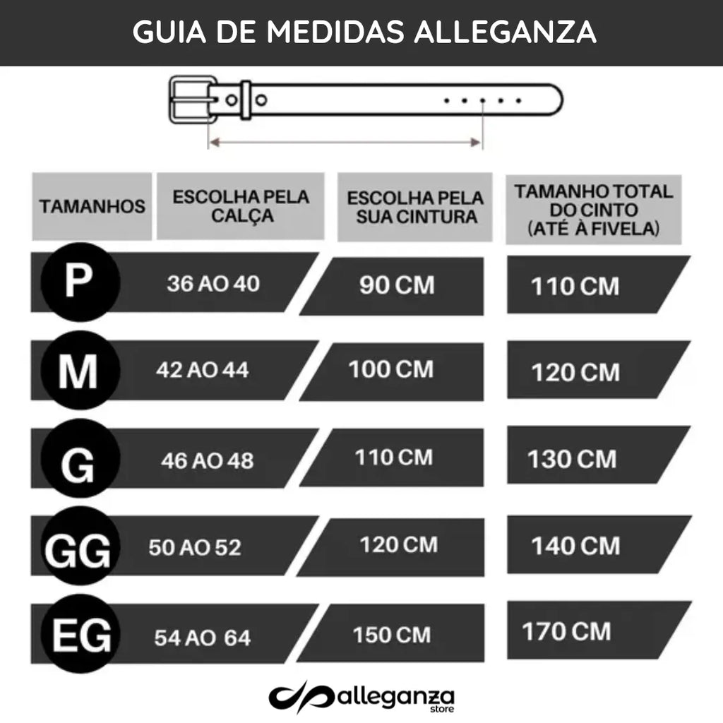 Cinto Masculino de Couro Legítimo Allegante Plus (105cm a 170cm) - Alleganza