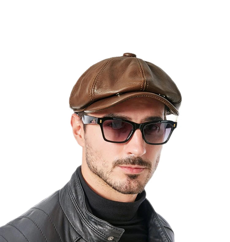 Boina Masculina Octogonal de Couro Legítimo | Allegante Lorenzo