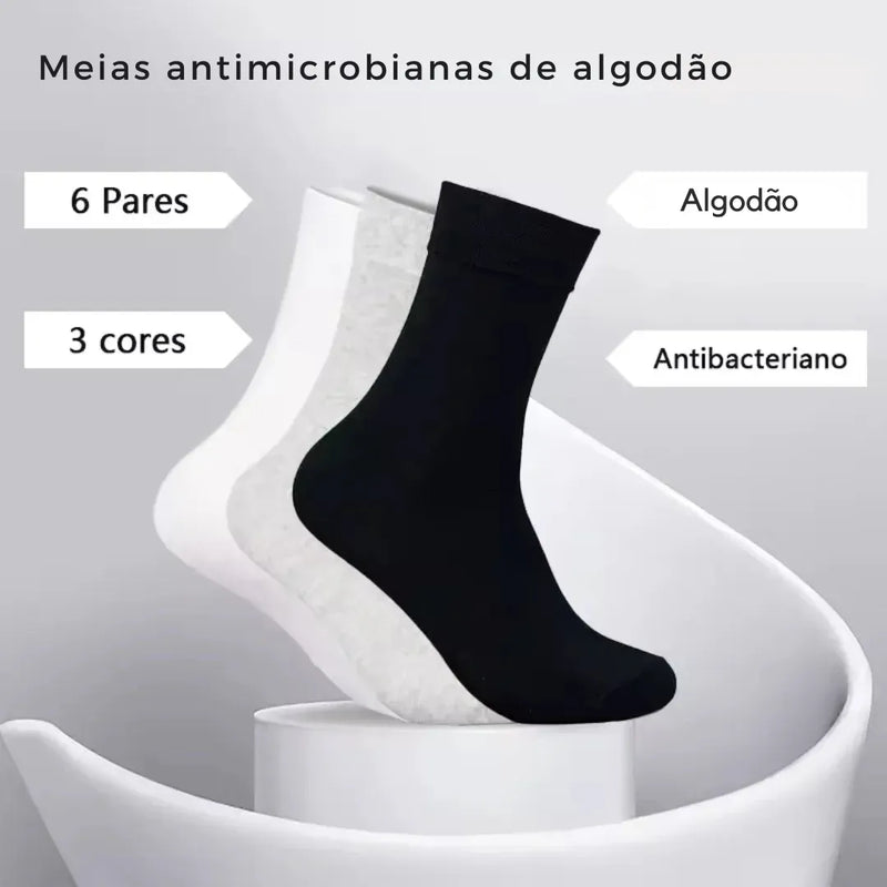 Kit 6 Pares Meias com Algodão Antimicrobiano