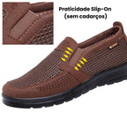 Sapato Allegante Comfort em cor marrom – vista lateral com detalhe da praticidade slip on sem cadarços