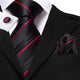 Gravata Tradicional de Seda Allegante Business | Kit com Lenço e Abotoaduras Preto/Vermelho