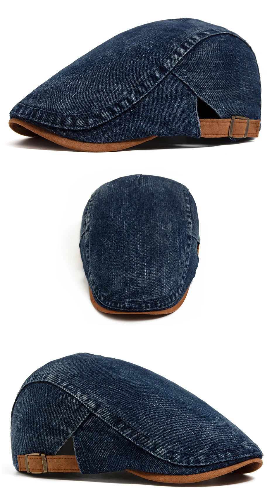 Boina Casualle Denim azul-escuro em três ângulos