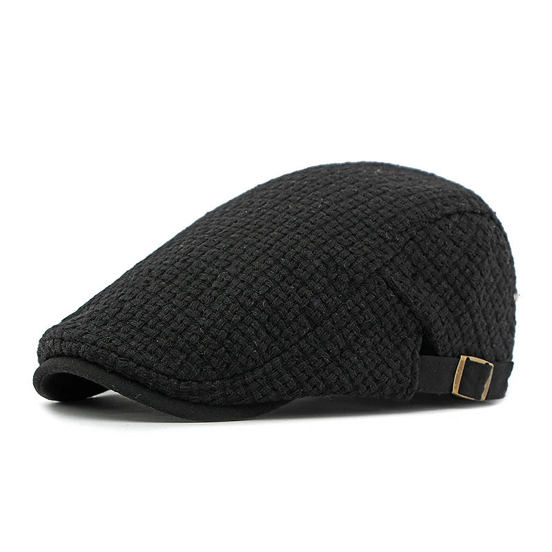 Boina flat cap Casualle Bristol preta vista lateral com fivela