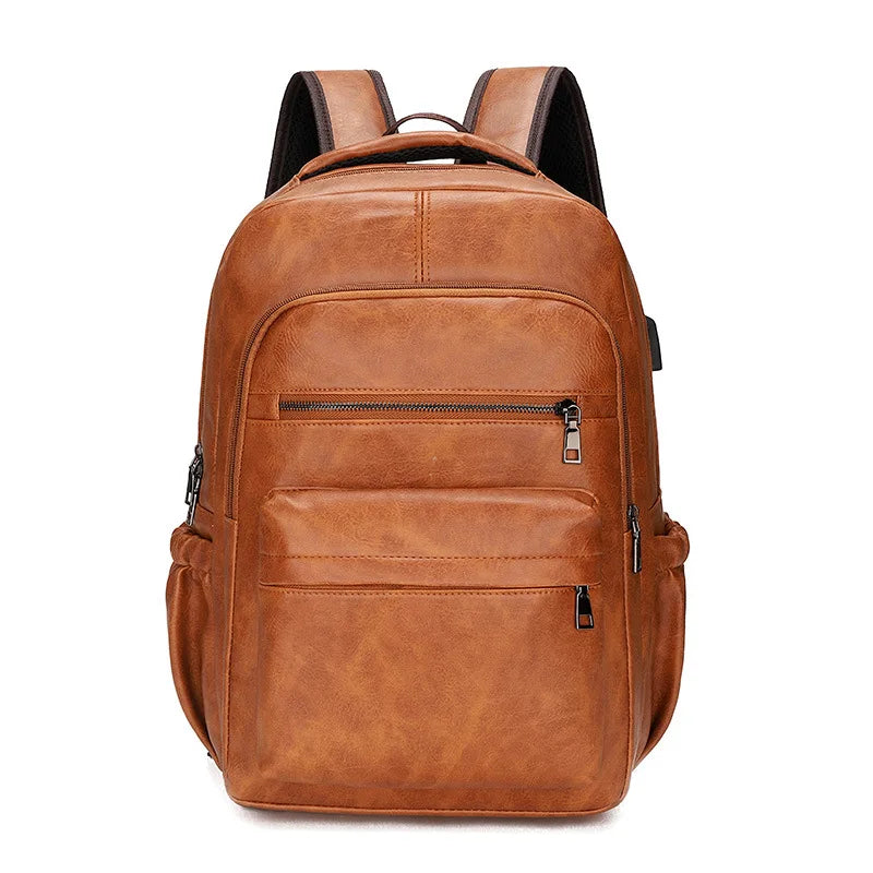Mochila Masculina de Couro Legítimo com USB – Grande, Elegante e Funcional