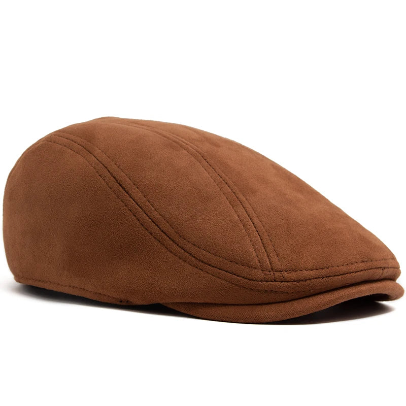Boina masculina clássica marrom vista lateral em poliéster.