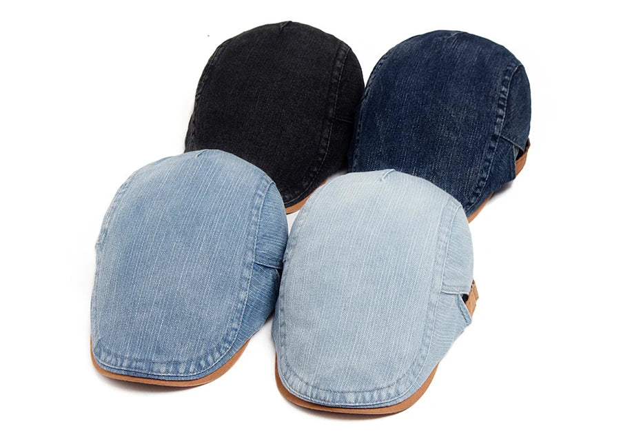 Boinas Casualle Denim em jeans azul-claro, preto e azul-escuro