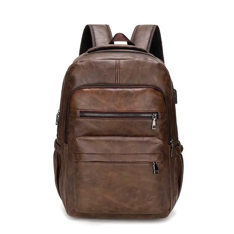 Mochila Masculina de Couro Legítimo com USB – Grande, Elegante e Funcional