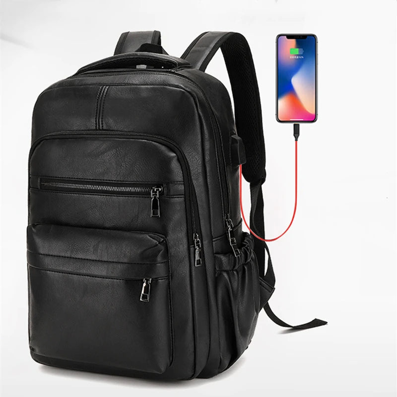 Mochila Masculina de Couro Legítimo com USB – Grande, Elegante e Funcional