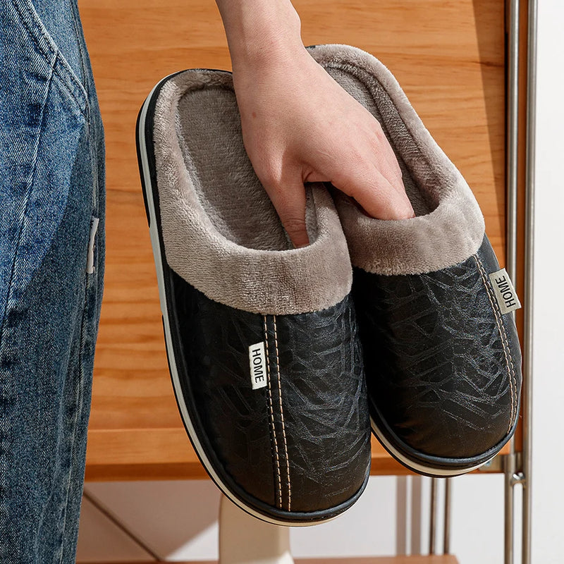 Pantufas de Inverno Masculinas Pijama Roupas de Dormir Frio Couro Impermeavel