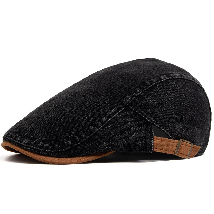 Boina flat cap jeans preta Casualle Denim vista lateral