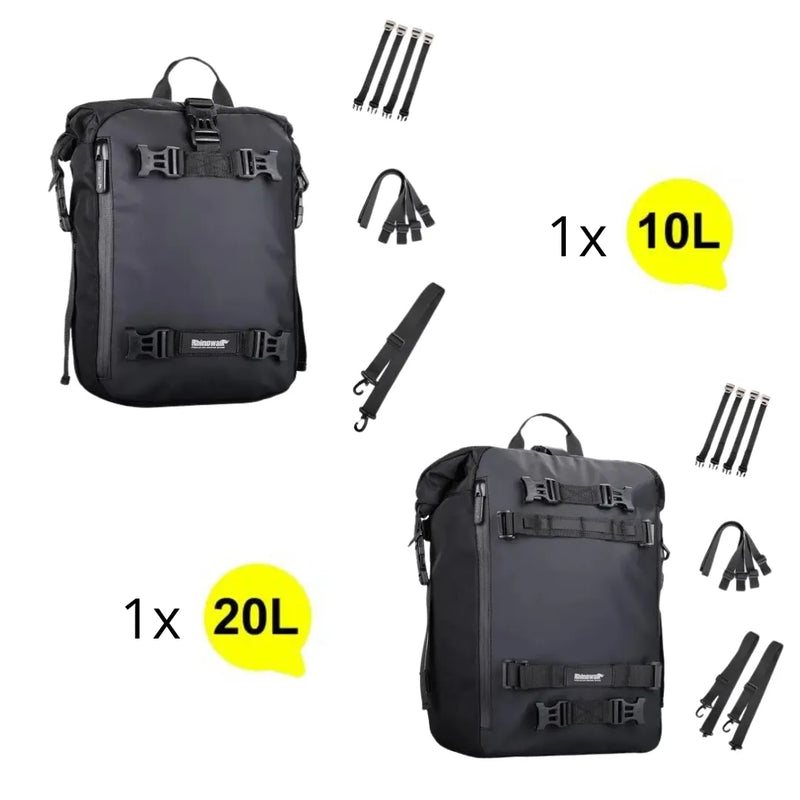 Uma unidade da mochila Alforge com capacidade de 10 litros e uma unidade com 20 litros