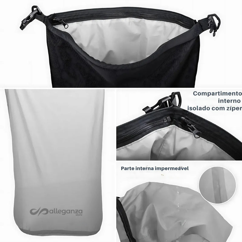 Detalhes dos compartimentos impermeáveis da Mochila Casualle Outdoor