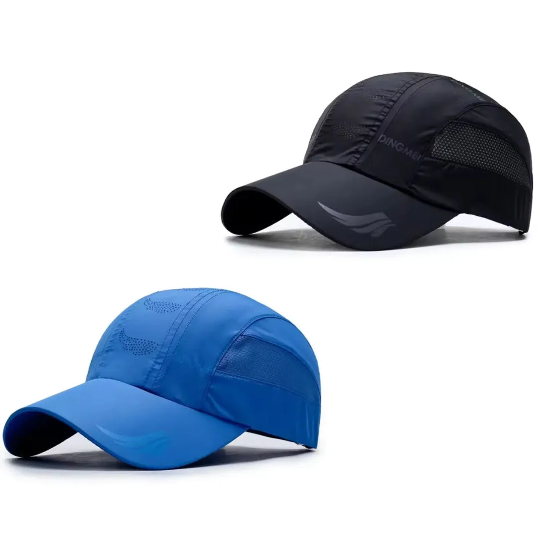 Boné Esportivo com Proteção Solar | Casualle Sport II, kit com duas unidades, nas cores preto e azul