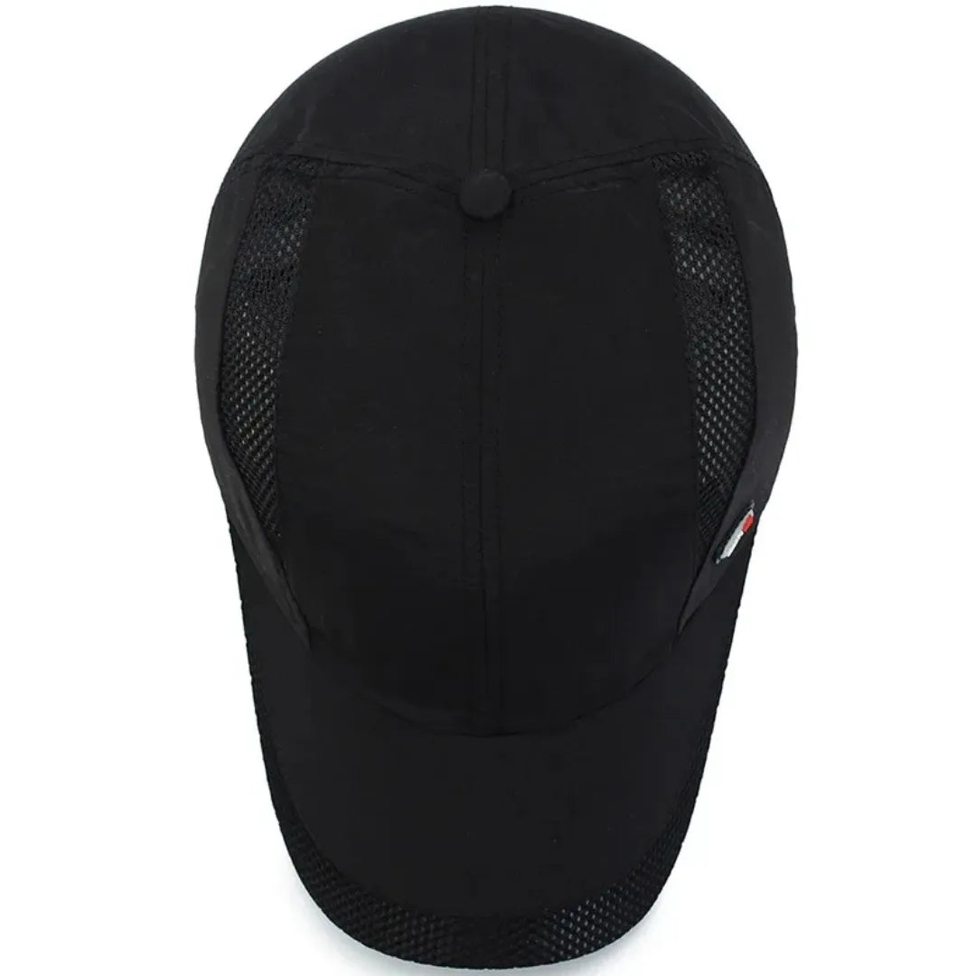 Boné DryFit com Proteção Solar UV50+ Casualle Sport em vista superior, na cor preto