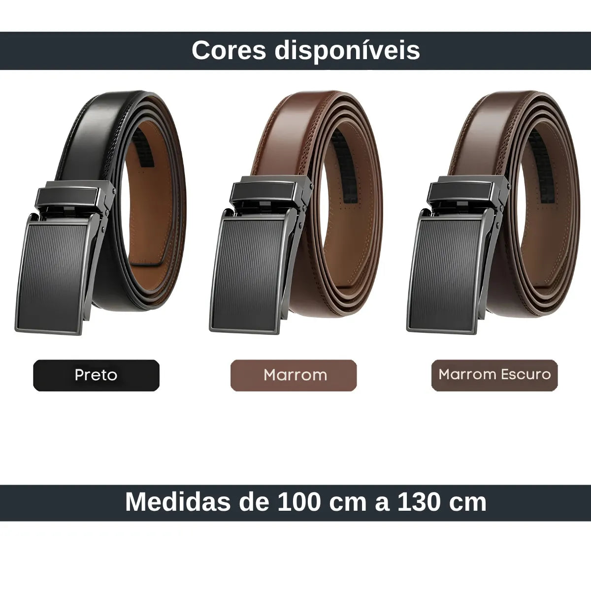 Cores disponíveis: preto, marrom e marrom escuro, de 100 a 130 cm