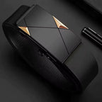 Cinto Masculino de Couro Fivela Automática com fivela com detalhe dourado