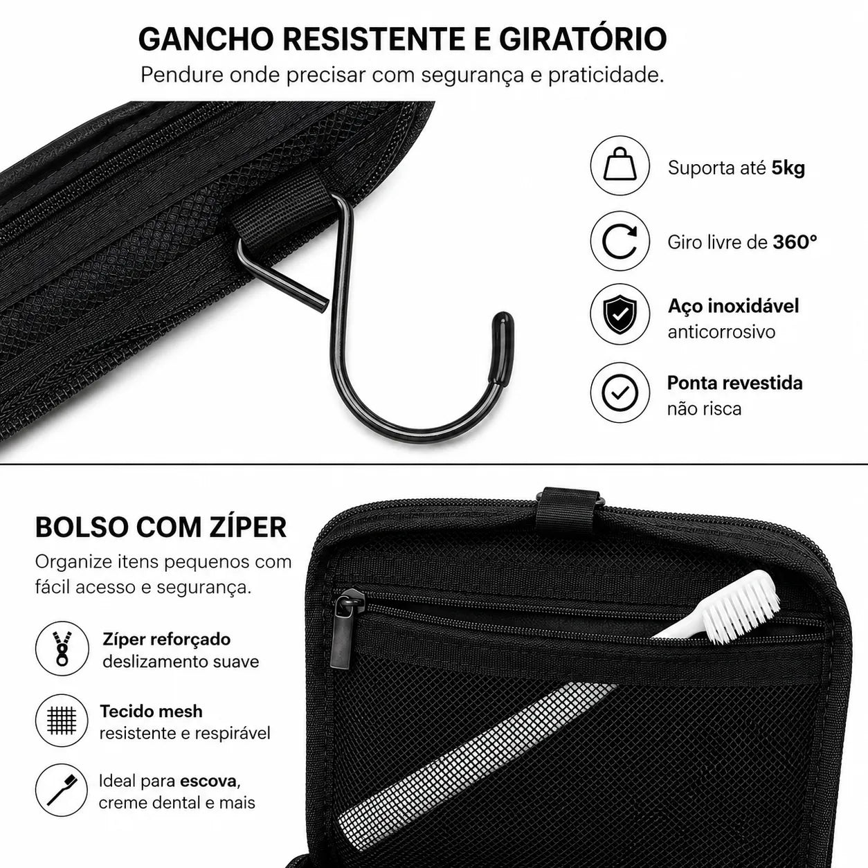 Necessaire de Couro Impermeável | Bolsa de Higiene Basicalle Go Preto