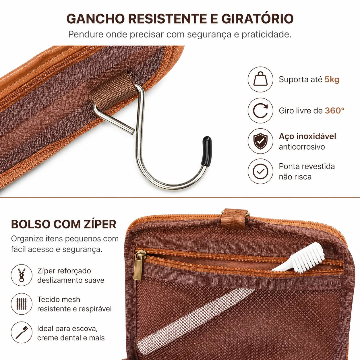 Necessaire Organizadora Masculina de Couro | Basicalle Go | Marrom