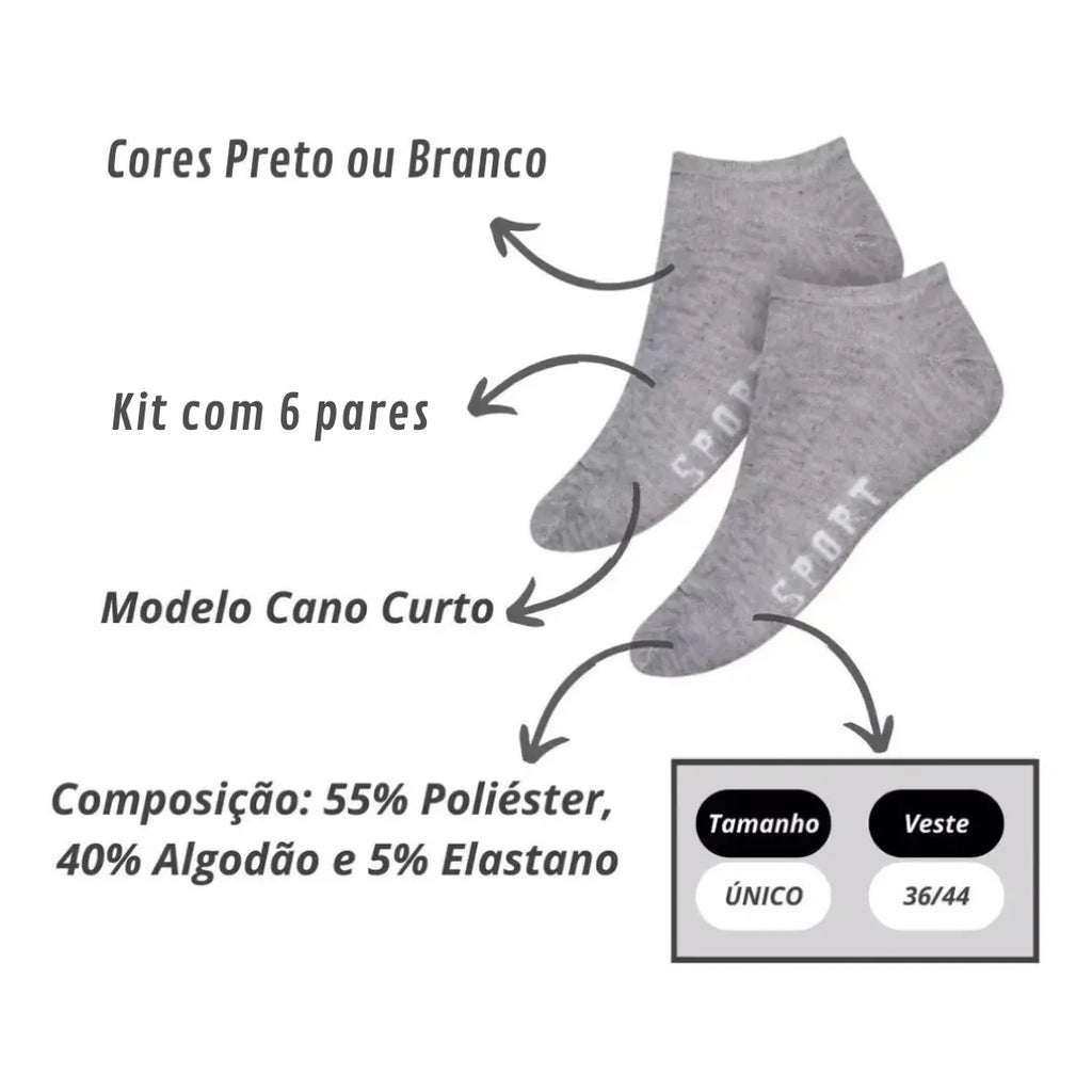 Kit 6 Pares Meias Soquete Adulto Basicalle - Alleganza