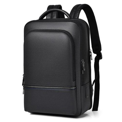 Mochila Executiva Masculina de Couro com USB Allegante Leather preta, vista de frente