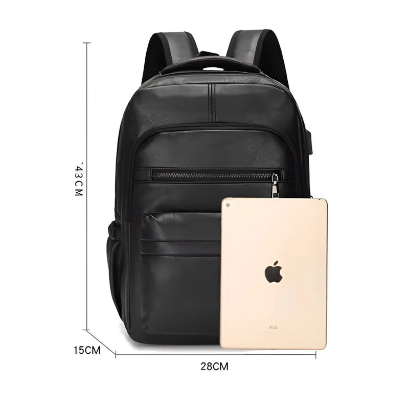Mochila Masculina de Couro Legítimo com USB – Grande, Elegante e Funcional