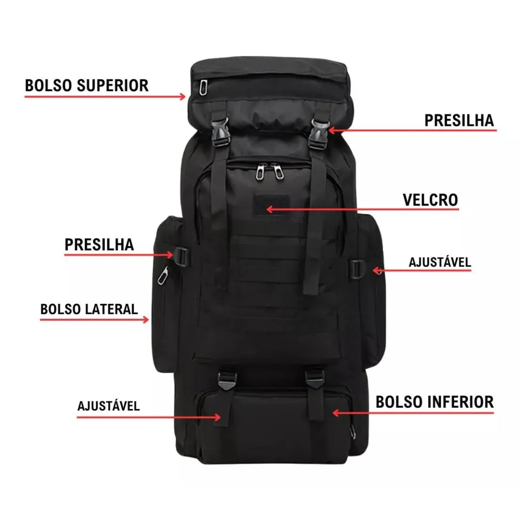 Mochila Cargueira 70L Outdoor | Nylon 700D Impermeável – Alleganza