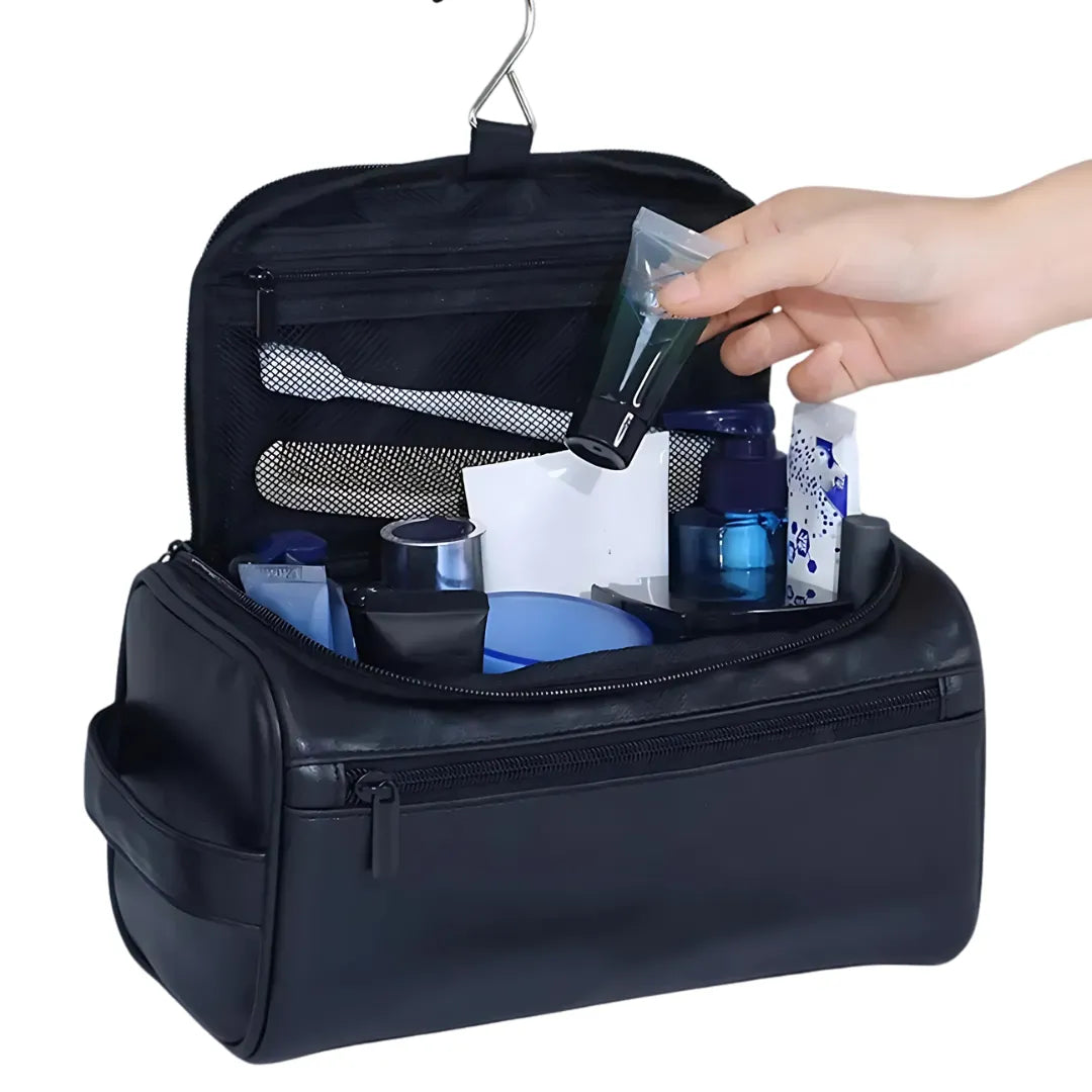 necessaire basicalle go com gancho para pendurar, aberta, na cor preto