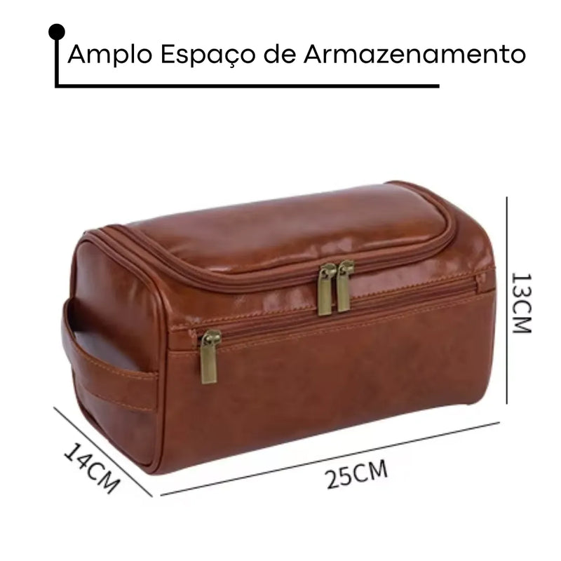 medidas da necessaire masculina de couro na cor marrom
