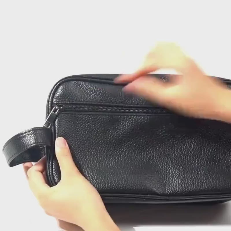Necessaire de Couro Preto Basicalle | Impermeável | Elegante e Funcional