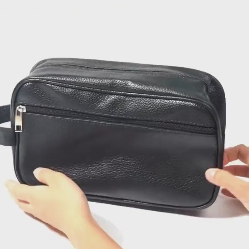 Necessaire de Couro Preto Basicalle | Impermeável | Elegante e Funcional